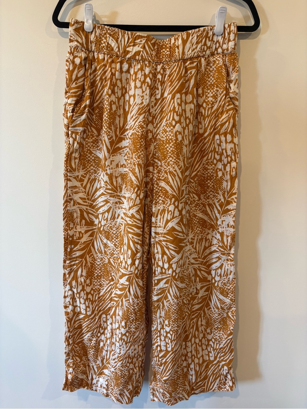 Christian Siriano Mustard and White Printed Linen Pants